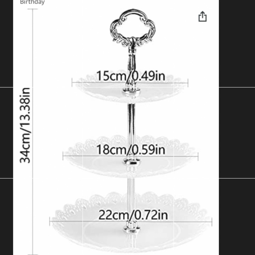 🎂 Three Tier White Silver Plastic Dessert Stand - Picture 1 of 4